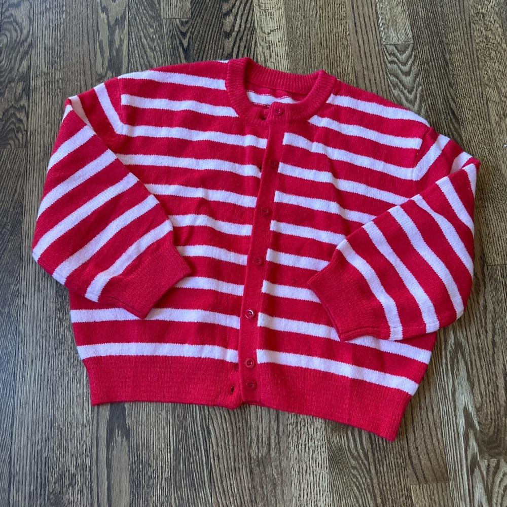 Daily Drills cardigan Red and pale pink Striped Cardigan - Picture 7 of 7